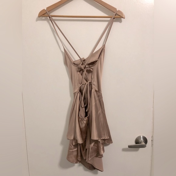 SHEIN Lace up Backless Two Layer Hem Satin Romper - Picture 2 of 5